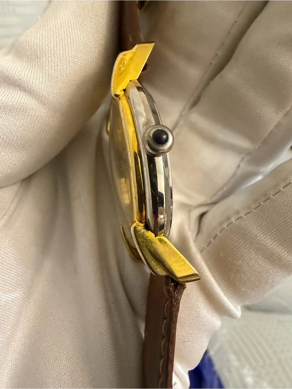 Vintage 90s Fossil RM2514 Watch Two Tone Gold T Bar Lugs Leather New Battery